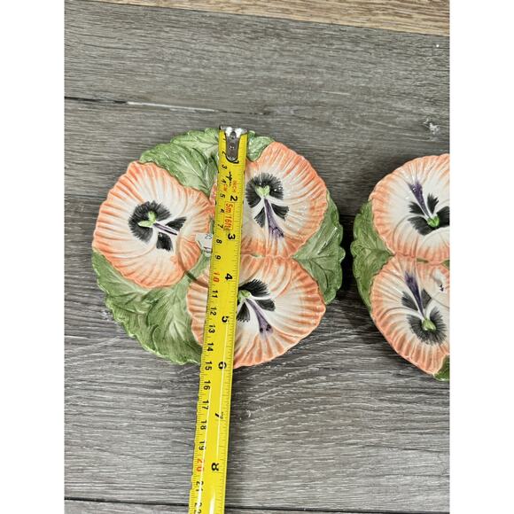 Vtg. Fitz and Floyd Pansy Parade Pink Pansies 6” Saucer ~set Of 2 - Picture 3 of 5